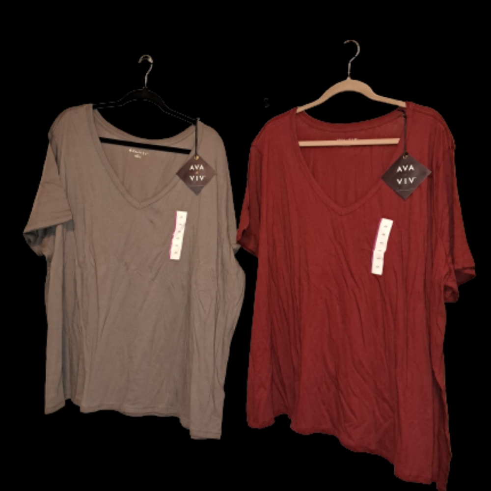 2 Ava & Viv, Mouse Grey and Red V Neck T-shirts, Size 4X.